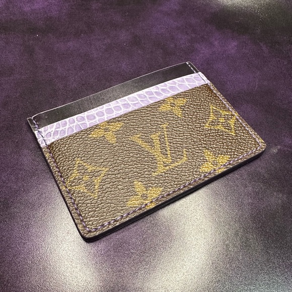 Purple Cordovan Leather & Purple Alligator Card Holder - Picture 4 of 5